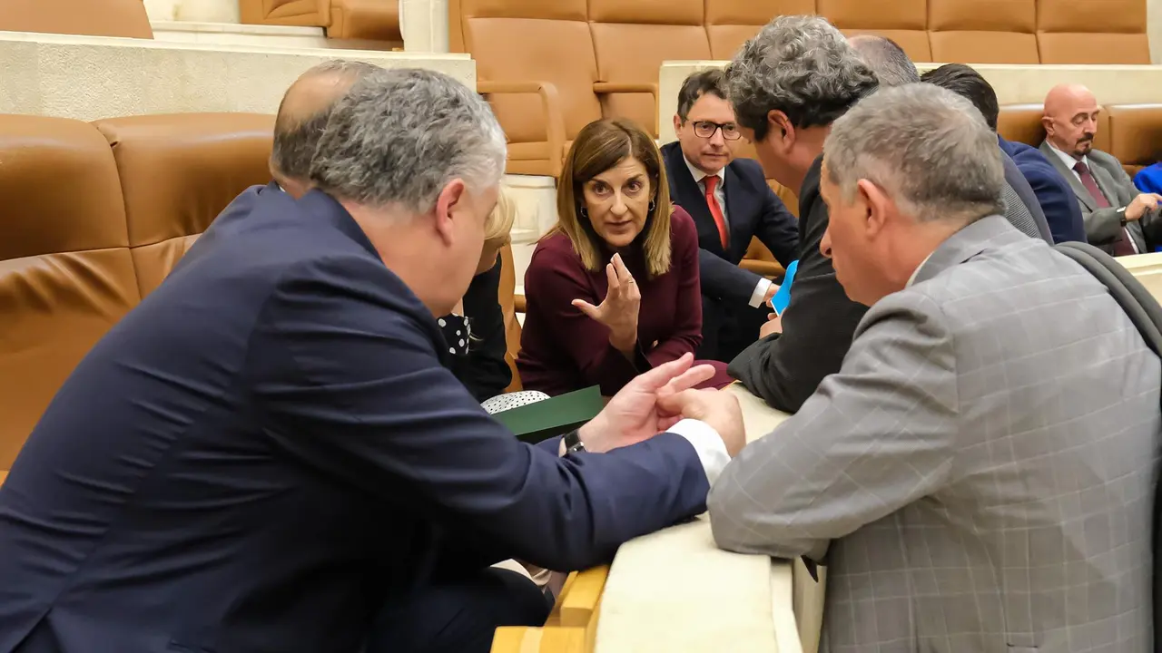 La presidenta, María José Sáenz de Buruaga, junto a los consejeros y diputados del PP en el Parlamento